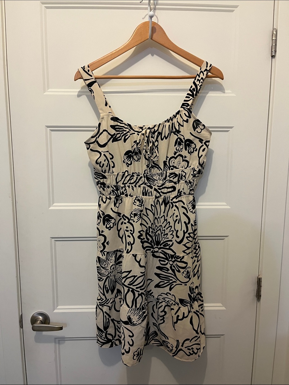 Monteau Cream Dress with Black Floral Print - Picture 2 of 6